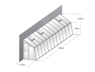 Skleníky ku stene –  Variant C (přístavba) polykarbonát (8 mm) 6,0 x 1,5 m