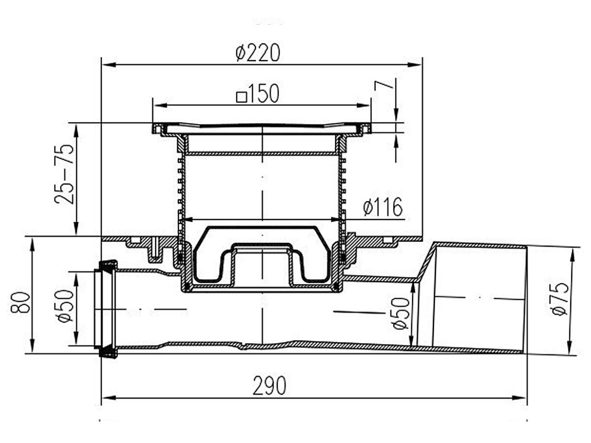 Vpusť Chuděj Neptun PVP 50/75 (univerzální, průběžná)