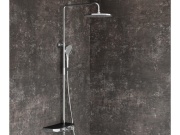 Ravak TE 094.02CR/BL Sprchový sloup s termostatickou baterií, posuvný, s funkcí Stop, s poličkou, se sprchovým setem, chrom/černá