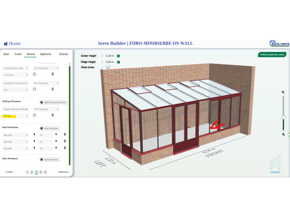 Skleník na podezdívce 43 cm 2,33 x 6,04 m Euro-Serre Muurserre On-Wall