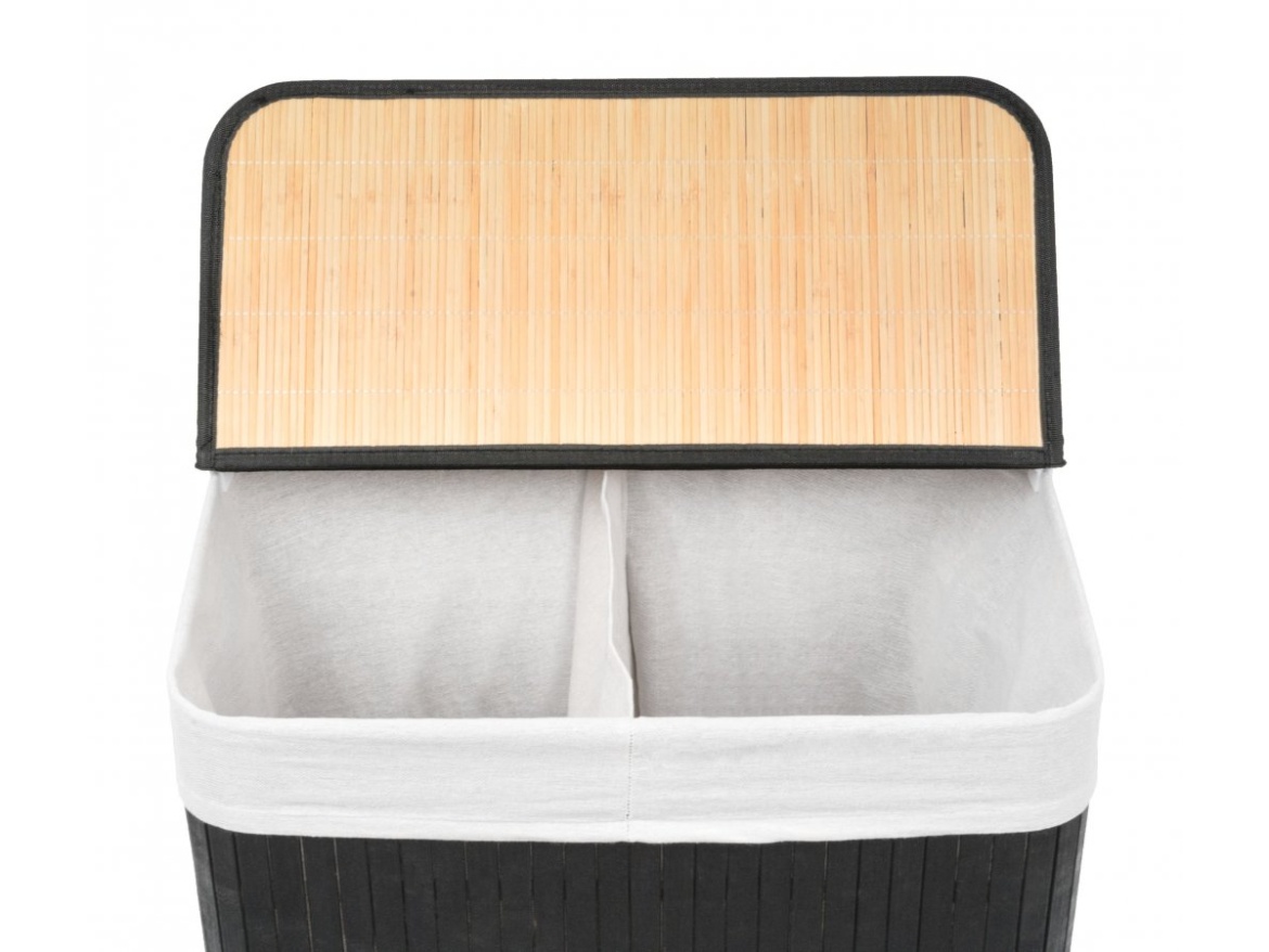 G21 Koš na prádlo  105 l s rozdělovačem, bambusový černý s bílým košem