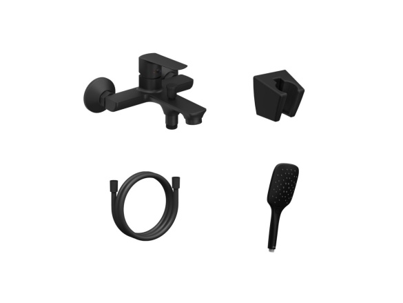 Ravak LF 022.20BLM.+S Vanová nástěnná baterie se sprchovým setem, černá matná