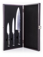 G21 Sada nožů  Gourmet Damascus v bambusovém bloku 3 ks + brusný kámen