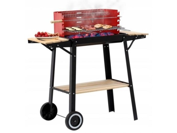 Garden Line Zahradní gril s bočními policemi a kolečky 93x42x84 cm
