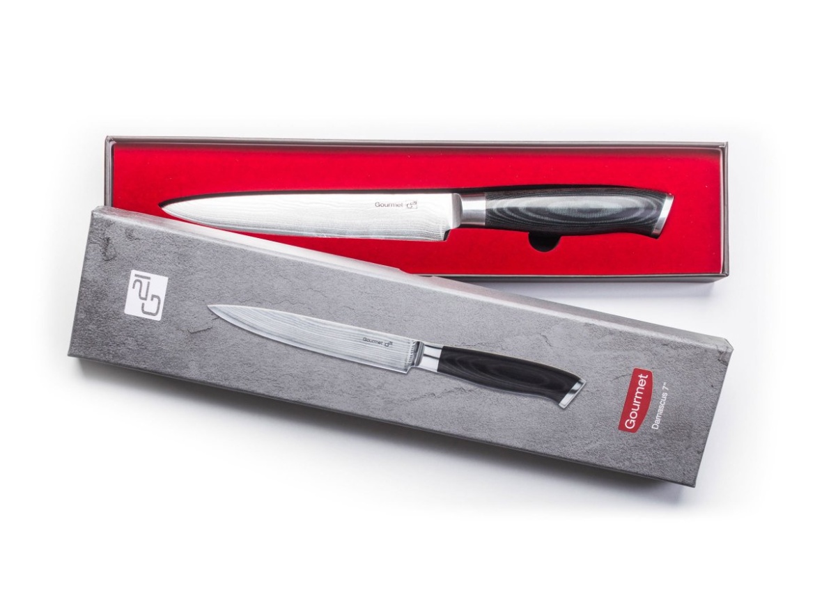 G21 Sada nožů  Gourmet Damascus v bambusovém bloku 5 ks + brusný kámen