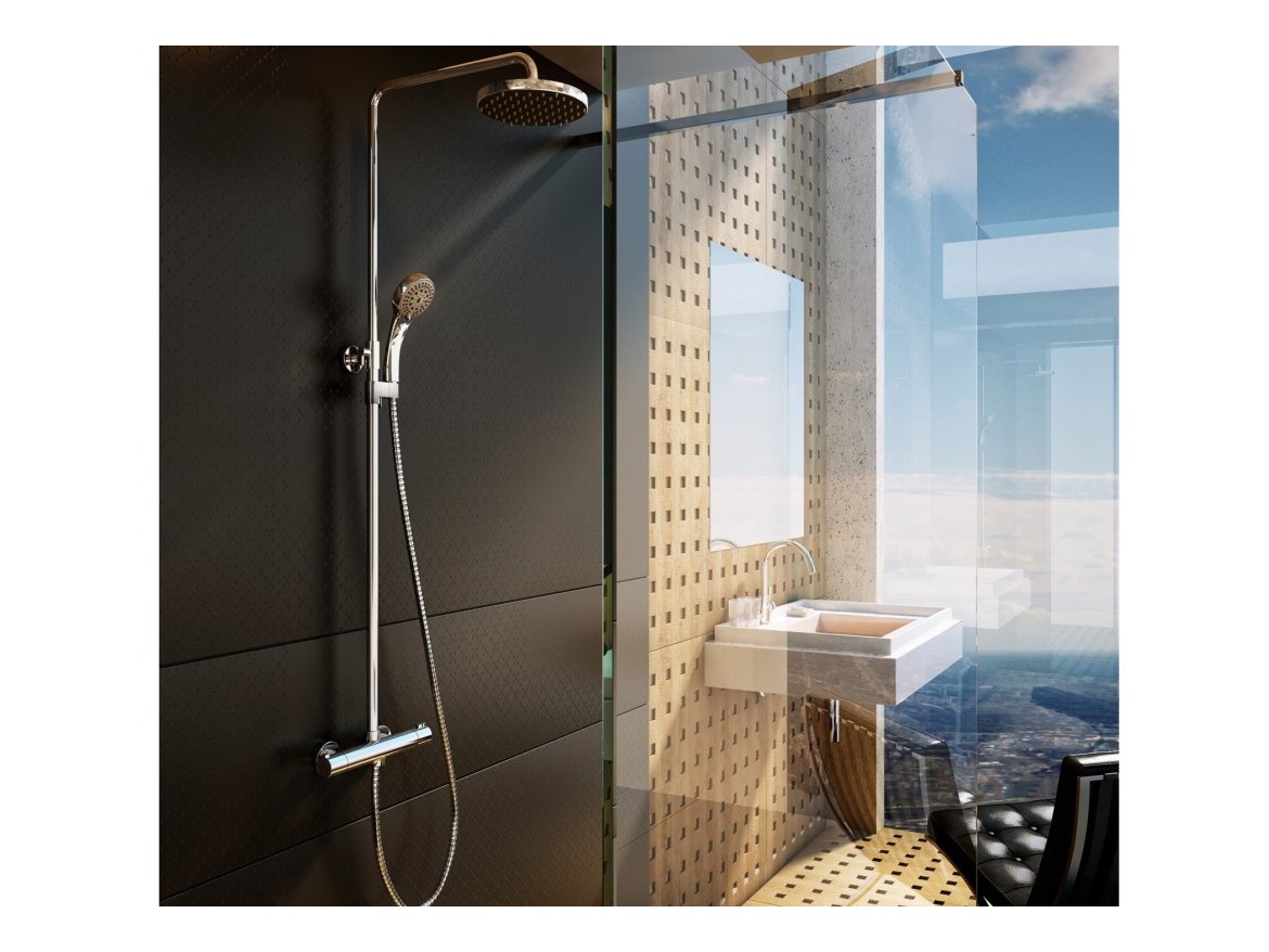 Ravak TE 091.00CR Sprchový sloup s termostatickou baterií, posuvný, se sprchovým setem, chrom