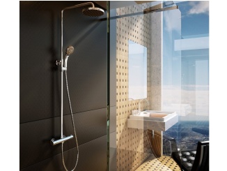 Sprchové stĺpy – Ravak TE 091.00CR Sprchový sloup s termostatickou baterií, posuvný, se sprchovým setem, chrom
