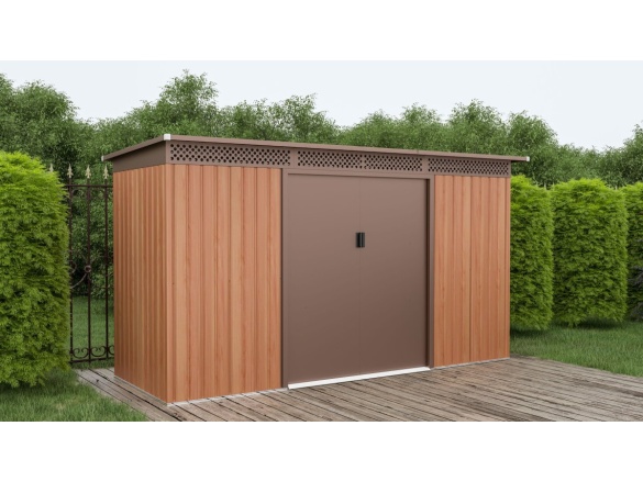Plechový zahradní domek G21 GRAH 483 - 340 x 142 cm, hnědý