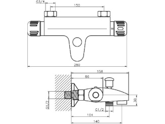 Novaservis –  Novaservis Vanová baterie Aquamat 150 mm, chrom, nástěnná, termostatická, bez příslušenství,  2620/1,0