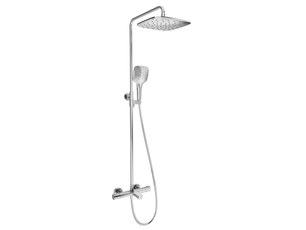 Ravak TE 092.00CR/WH Sprchový stĺp vaňový s termostatickou batériou, posuvný, so sprchovým setom, chróm/biela