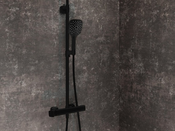 Ravak TD F 098.00BLM Sprchový sloup netermostatický, posuvný, se sprchovým setem, černá matná