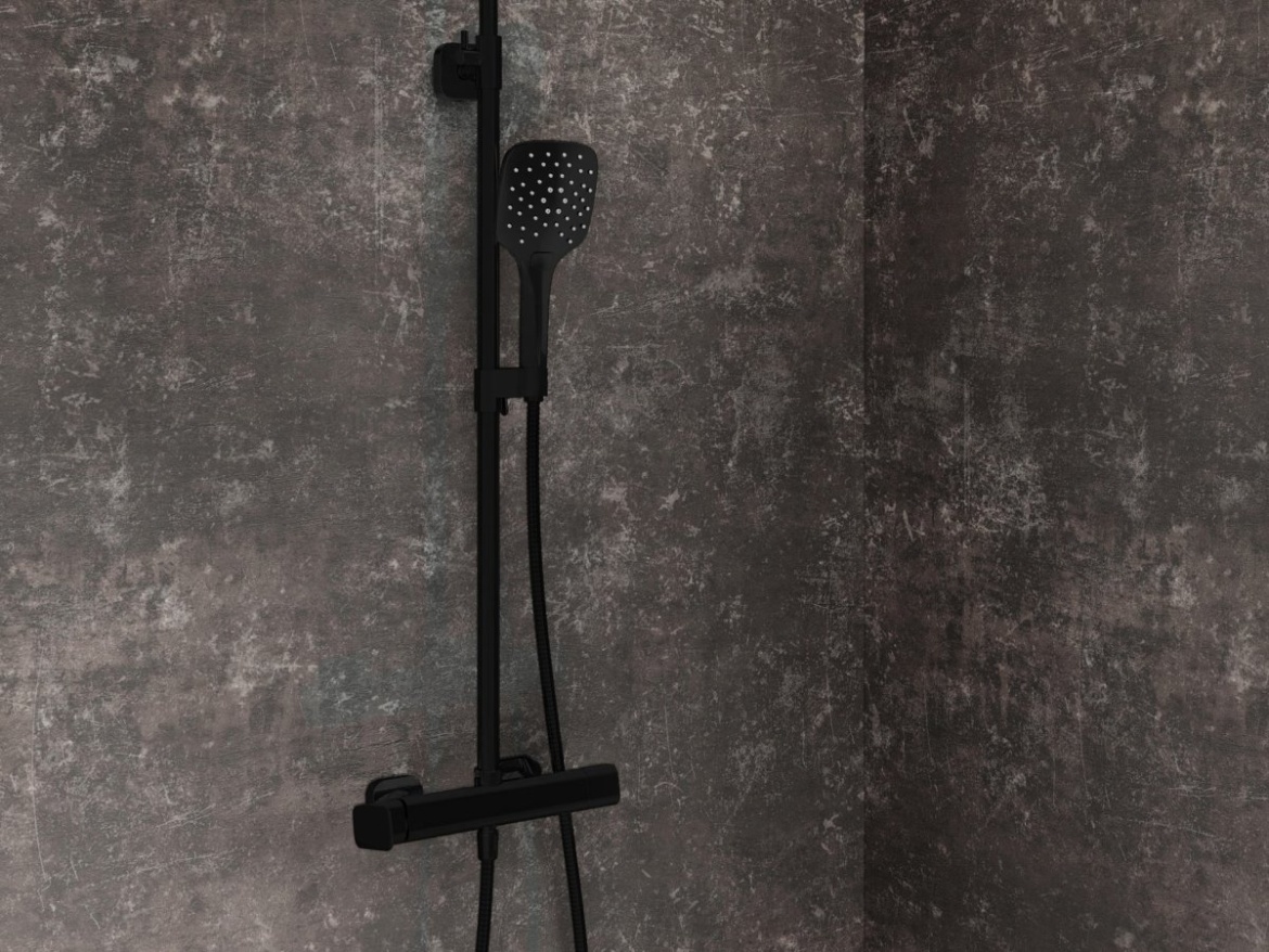 Ravak TD F 098.00BLM Sprchový stĺp netermostatický, posuvný, so sprchovým setom, čierna matná