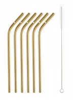 G21 Kovová brčka  BeEco Party 6 ks zlatá, zahnutá + kartáček na čištění