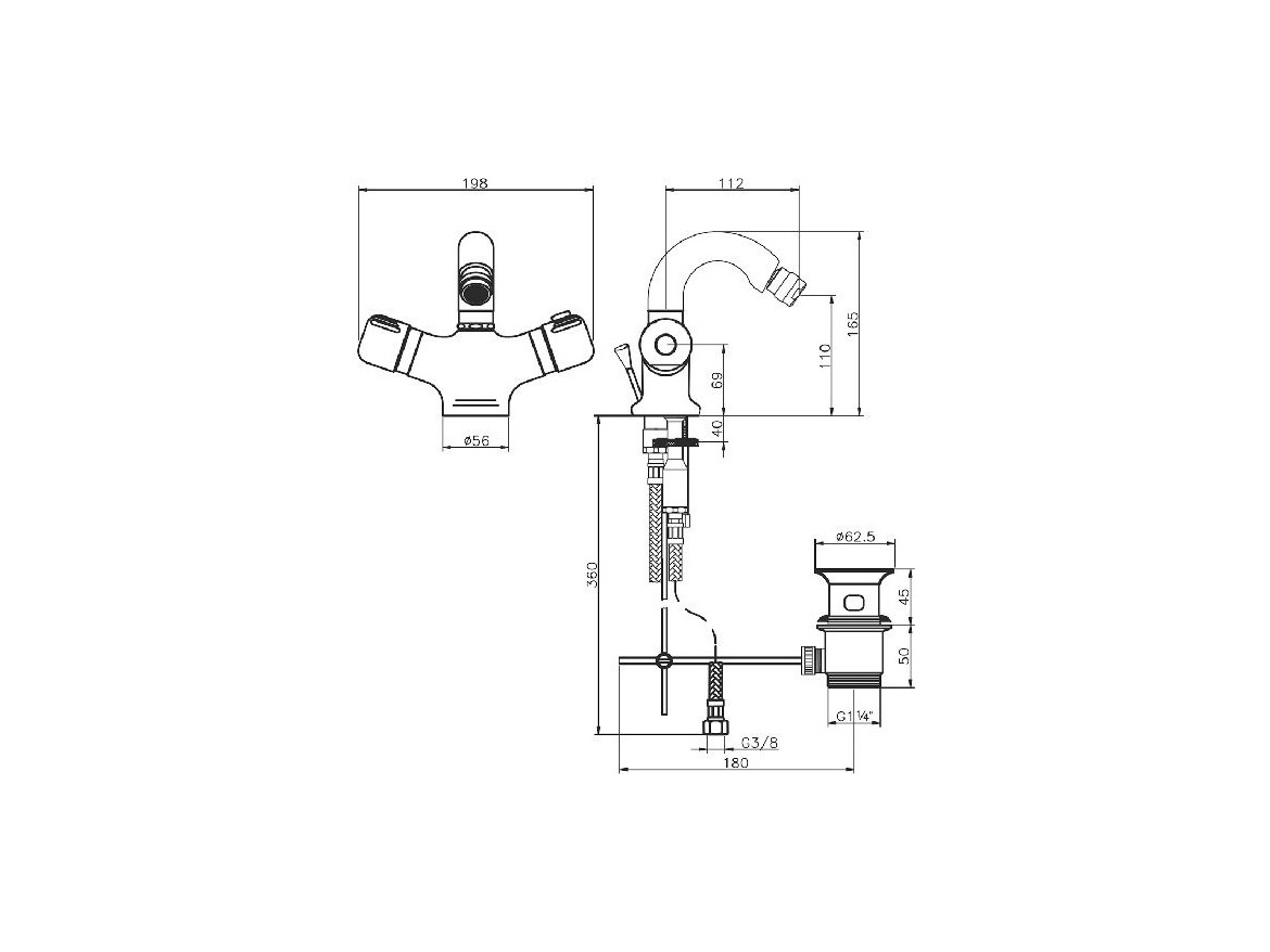 Novaservis Bidetová baterie Aquamat, chrom, stojánková, termostatická, s výpustí,  2611,0