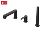 Ravak PU 026.20BL Vaňová 3-otvorová batéria na okraj vane so sprchovým setom, čierna