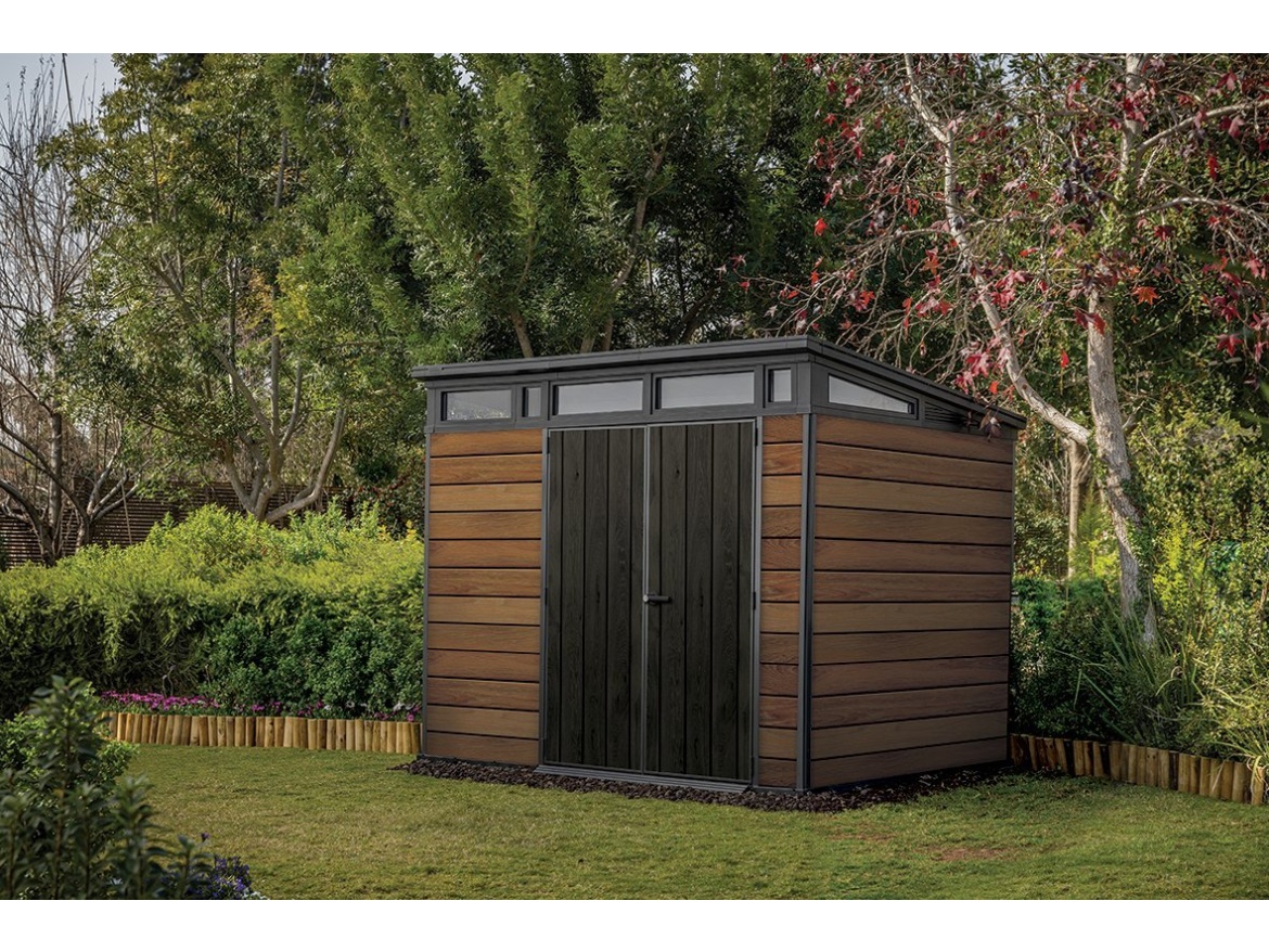 Plastový zahradní domek Keter Signature 9x7 Walnut, s podlahou