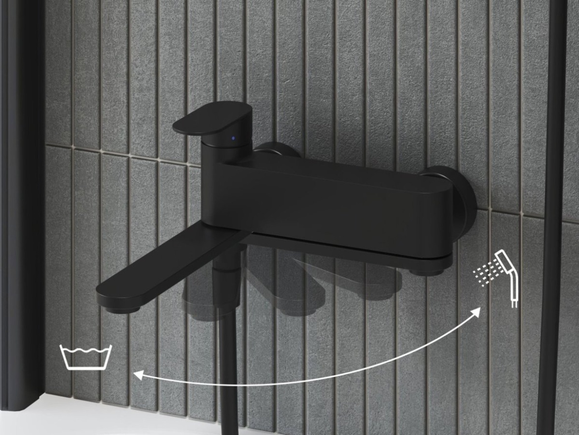 Ravak CR II 022.20BL.+S Vanová nástěnná baterie se sprchovým setem, černá