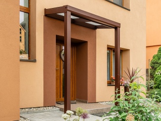 Pultové –  Vchodová strieška Estrella hnedá / opál, polykarbonát (16 mm), 250 x 250 cm