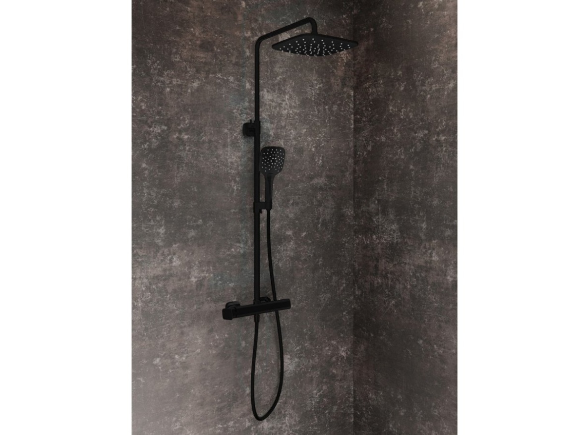 Ravak TD F 098.00BLM Sprchový sloup netermostatický, posuvný, se sprchovým setem, černá matná