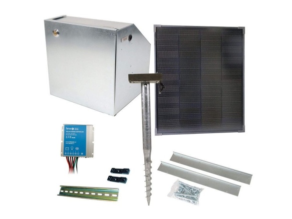Scobax Základní sada na solární ohradník s bezpečnostní schránkou, regulátor 10 A, panel 40 W, konzole