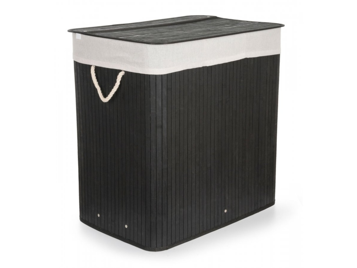 G21 Koš na prádlo  150 l s rozdělovači, bambusový černý s bílým košem
