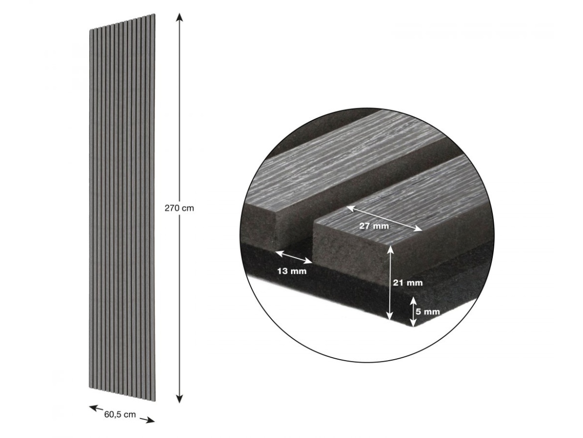 G21 Akustický panel  270x60,5x2,1 cm, tmavě šedý dub