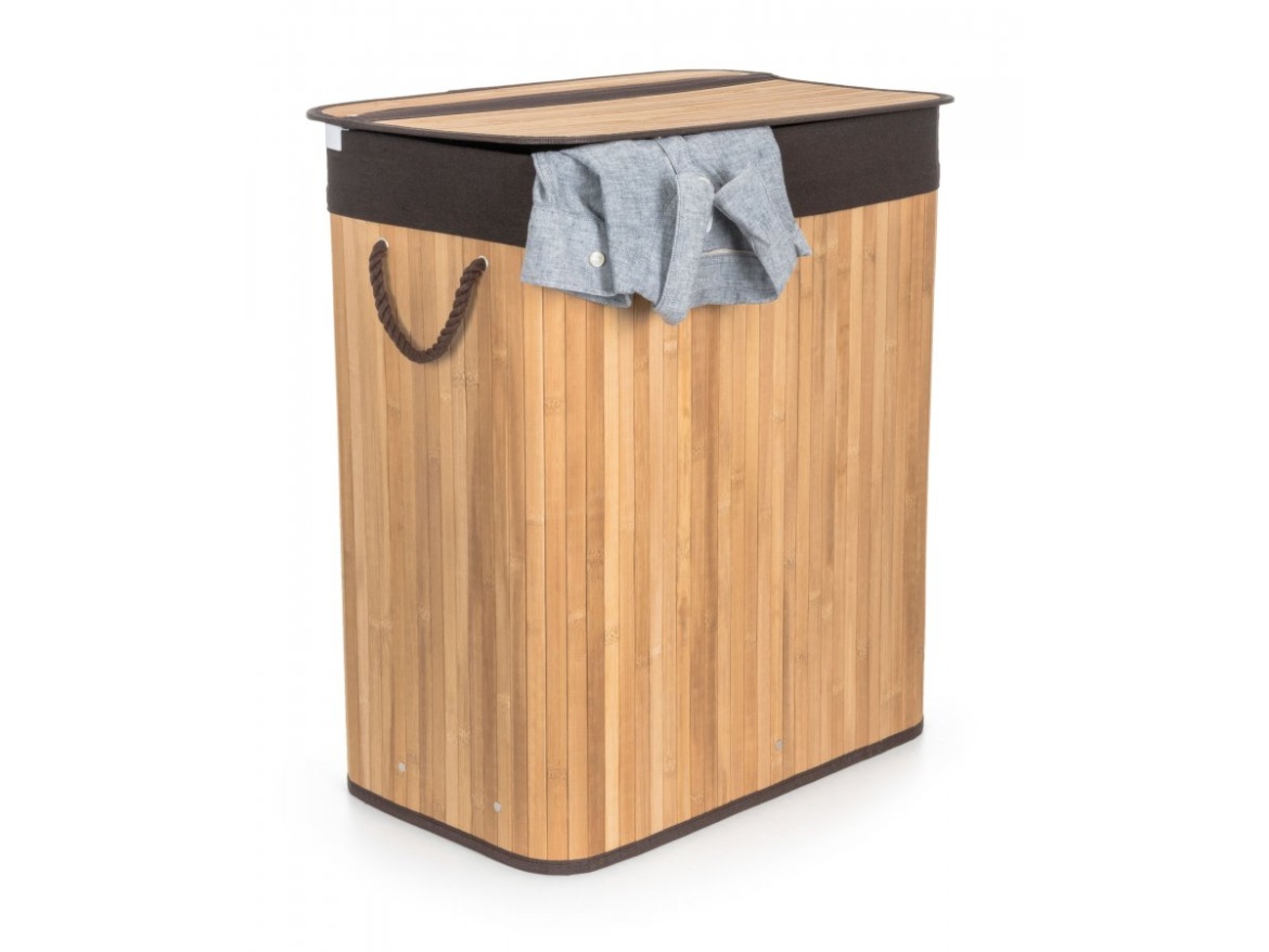 G21 Koš na prádlo  105 l s rozdělovačem, bambusový s hnědým košem