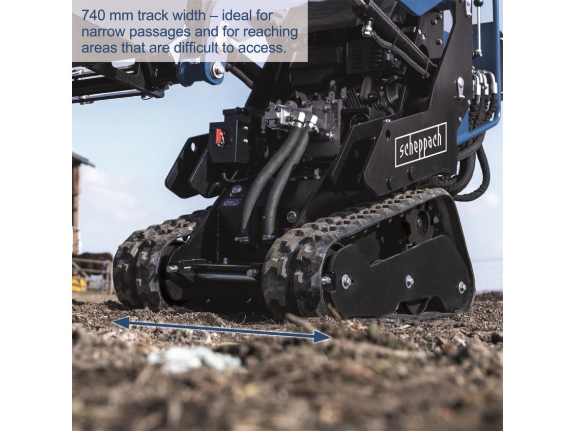 Hernyótalpas csúszókormányzású rakodógép Scheppach MKL 730 - pásový smykový nakladač