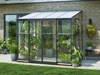 Skleníky ke zdi –  Halls Qube Lean-to 2,5 m x 1,9 m, černá, kalené sklo 3 mm