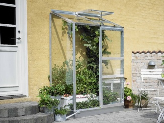 Skleníky ku stene –  Halls Altan 1,3 m x 0,7 m, prírodný hliník, standardní sklo 3 mm