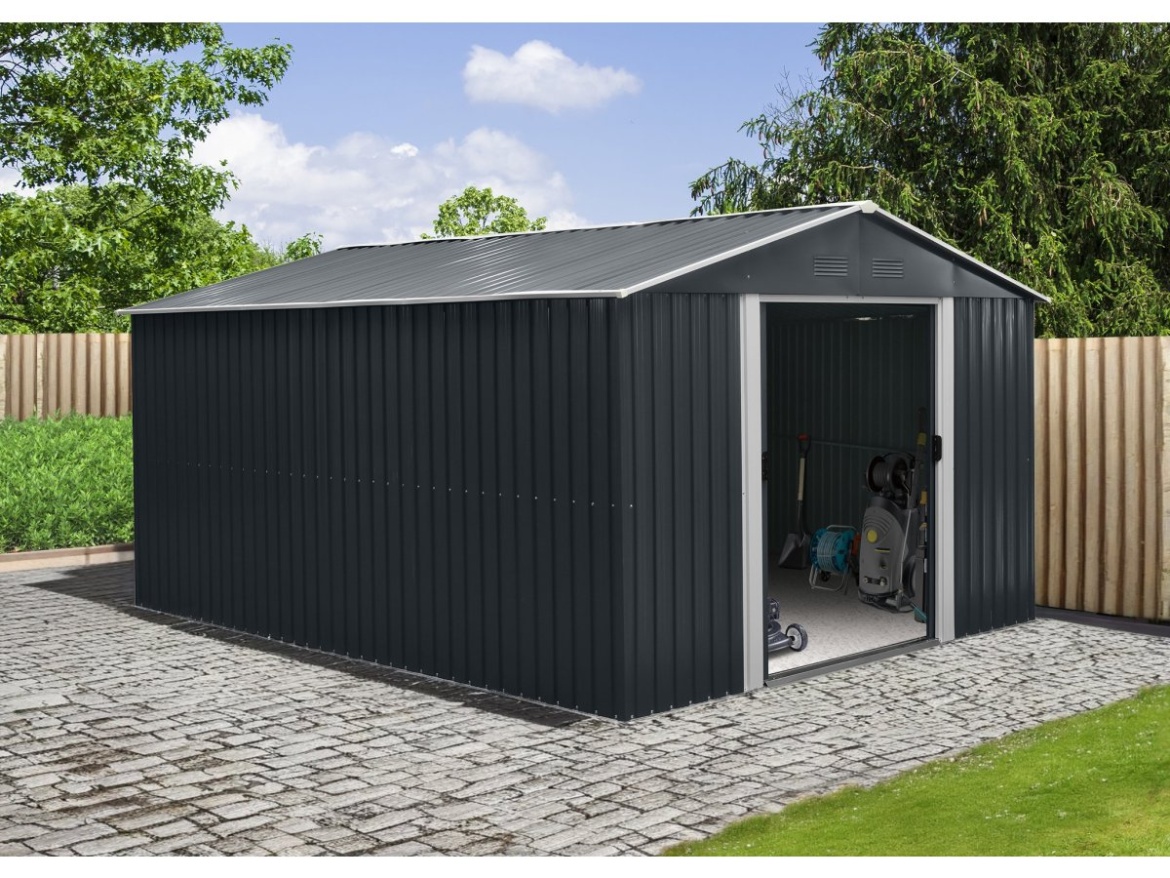 Zahradní domek kovový 3 x 3,7 m se sedlovou střechou antracit Riwall PRO RMSA 12x10 Anthracite
