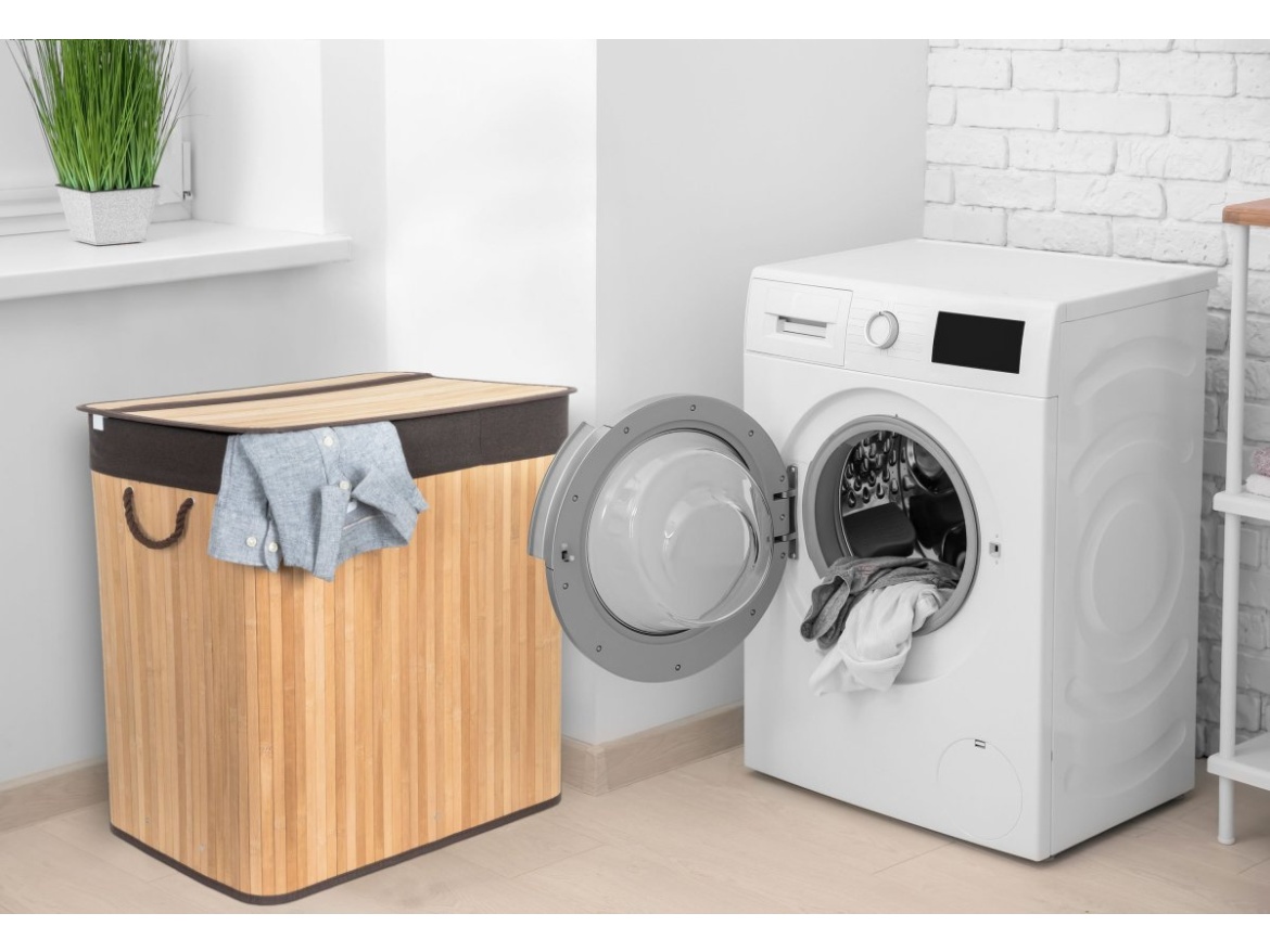 G21 Koš na prádlo  150 l s rozdělovači, bambusový s hnědým košem