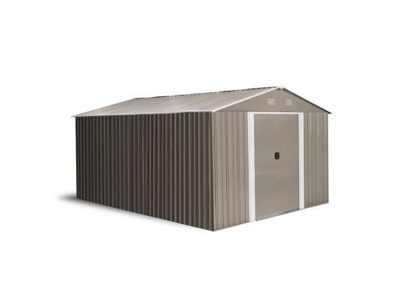 Zahradní domek kovový 3 x 3,7 m se sedlovou střechou hnědý Riwall PRO RMSA 12x10 Brown