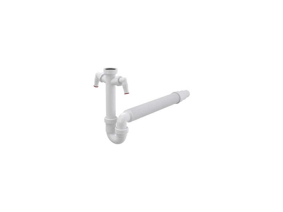 Alcadrain Dřezový sifon A84 bez výpusti G 6/4", odpad 50/40 mm, s 2 přípojkami,  A84-DN50/40