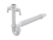 Alcadrain Dřezový sifon A84 bez výpusti G 6/4", odpad 50/40 mm, s 2 přípojkami,  A84-DN50/40