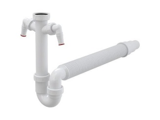 Technická sanita –  Alcadrain Dřezový sifon A84 bez výpusti G 6/4", odpad 50/40 mm, s 2 přípojkami,  A84-DN50/40