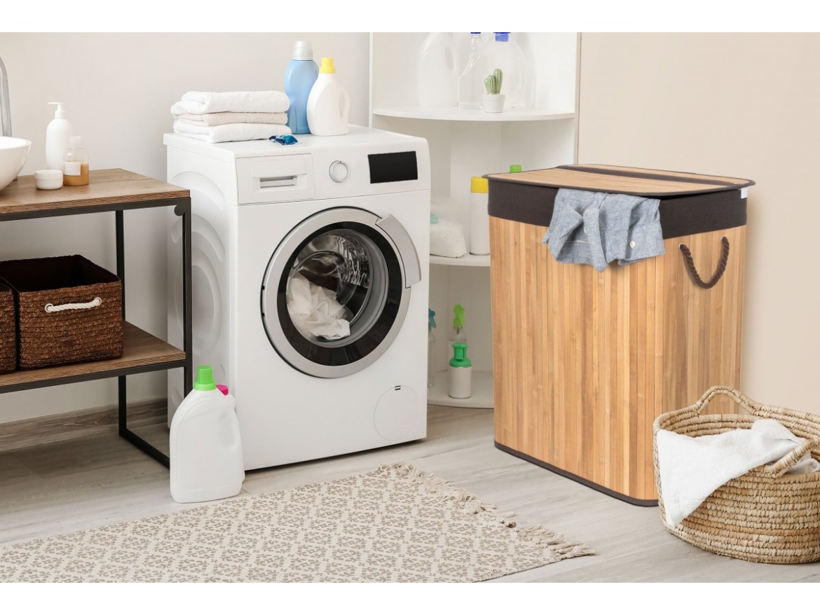 G21 Koš na prádlo  105 l s rozdělovačem, bambusový s hnědým košem
