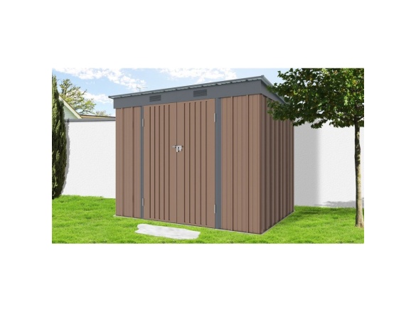 Zahradní domek kovový 2,4 x 1,8 m s pultovou střechou hnědý Riwall PRO RMSP 6x8 Brown
