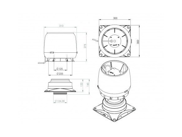 Vilpe Střešní ventilátor E190S Ø125 + montážní deska 300x300 mm