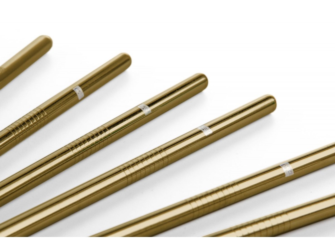 G21 Kovová brčka  BeEco Classic 6 ks zlatá, rovná + kartáček na čištění