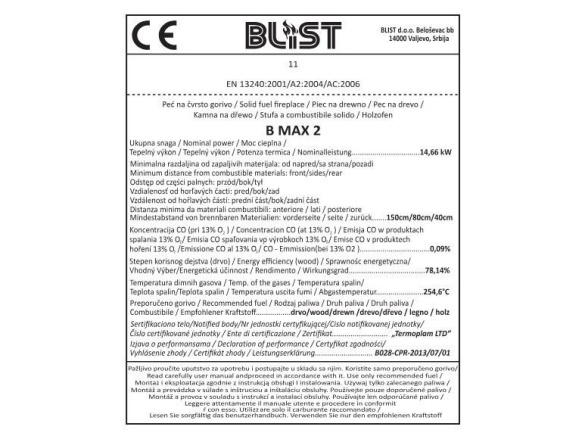 Krbová kamna Blist B MAX 2 - 14kW