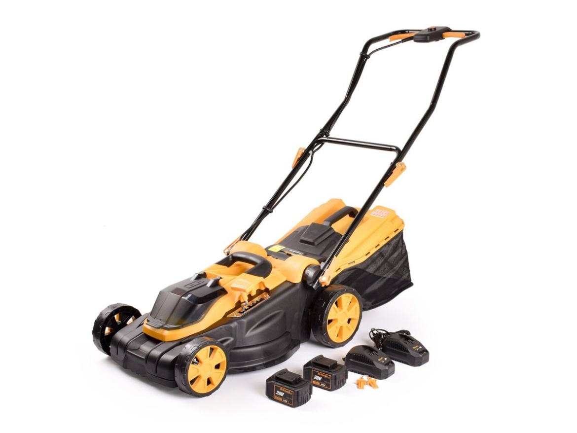Akkus fűnyíró 2x20 V + 2x 4 Ah akkumulátor + 2x 2,4 A töltő Riwall PRO RALM 3820 SET