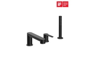 Ravak PU 026.20BL Vaňová 3-otvorová batéria na okraj vane so sprchovým setom, čierna