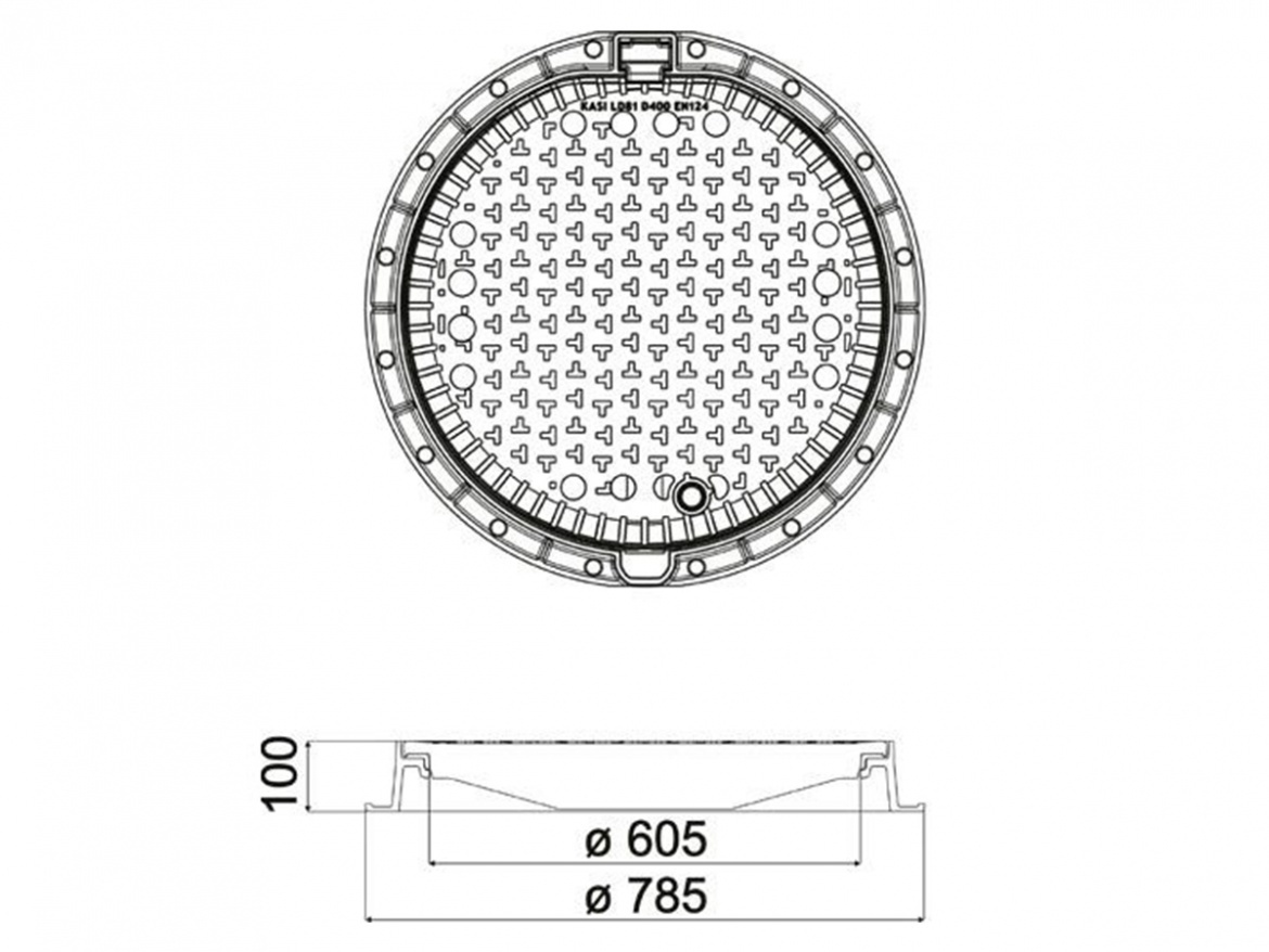 Šachtový litinový  poklop bez odvětrání Kasi KDL81B