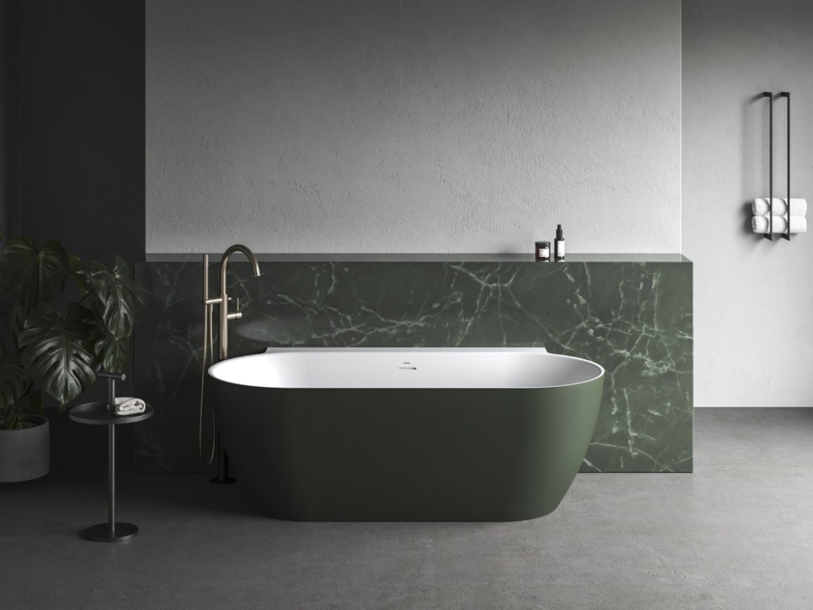 Ravak Vana Freedom Wall II Tec 170x87, volně stojící, Grey Green/bílá, krytka odtoku bílá/černá/chrom