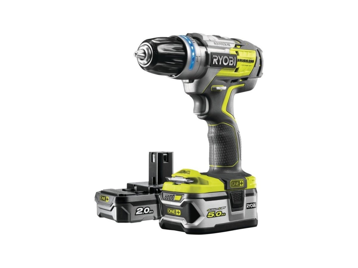 18 V bezkomutátorová príklepová vŕtačka + 1x 2Ah + 1x 5Ah batéria + nabíjačka ONE+ Ryobi RYOBI R18PDBL-252S