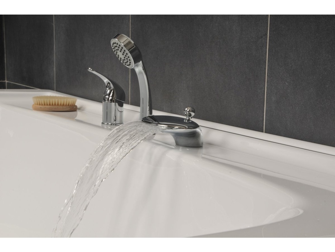 Ravak RS 025.00CR Vanová stojánková 3-otvorová baterie se sprchovým setem, vodopád, chrom