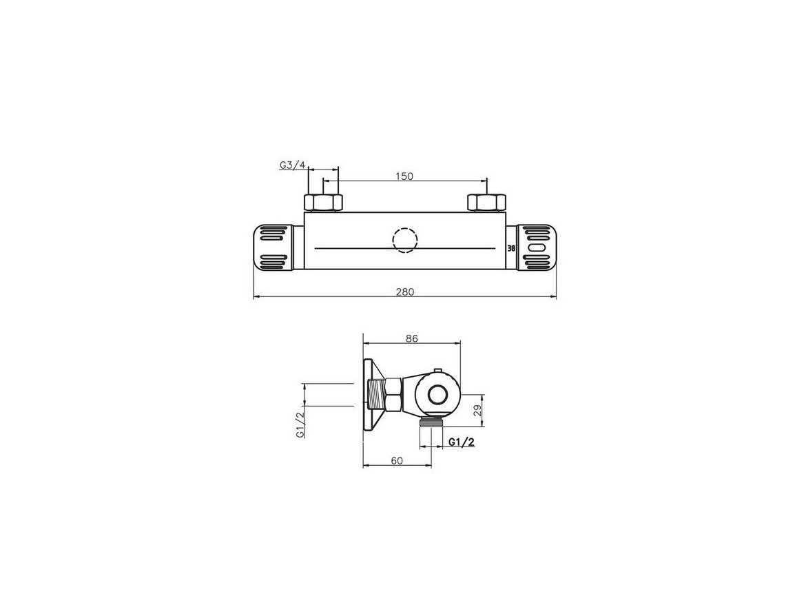 Novaservis Sprchová baterie Aqualight 150 mm, chrom, nástěnná, termostatická, bez příslušenství,  2660/1,0