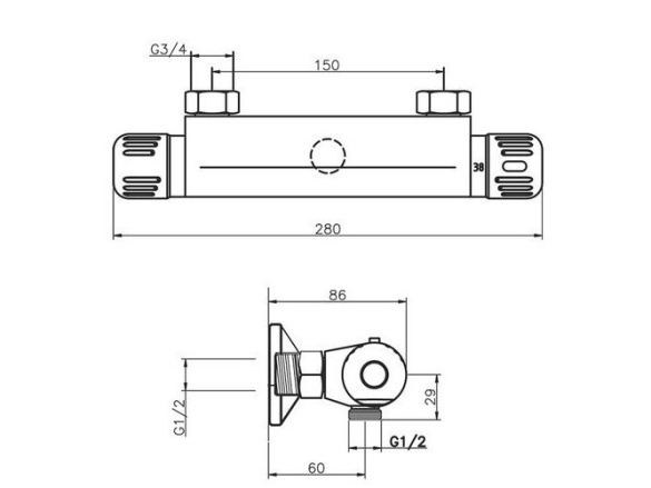 Novaservis Sprchová baterie Aqualight 150 mm, chrom, nástěnná, termostatická, bez příslušenství,  2660/1,0