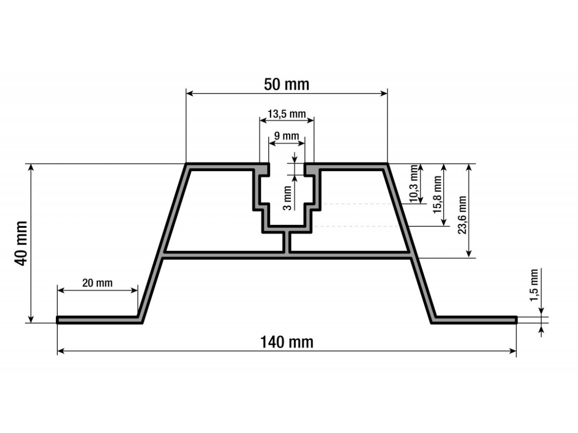 G21 Hliníkový profil  pro trapézovou střechu a čtyřhrannou matku, šíře 114mm, 6 m